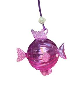 Pier 1 Imports Purple Blow Puffer Fish Blown Glass Christmas Ornament